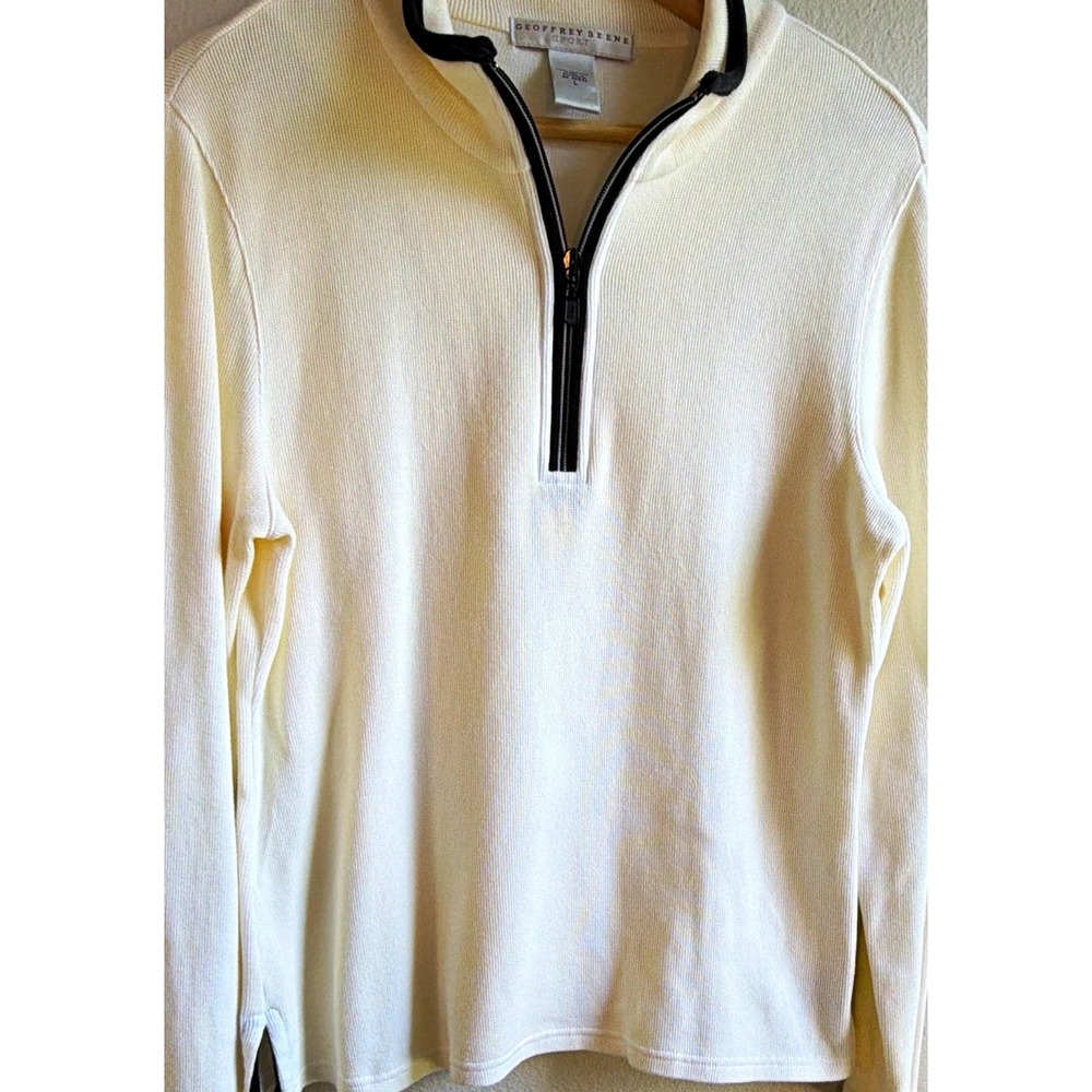 Geoffrey Beene Men's 1/4 Zip Mock Neck Solid White Cotton Knit Sweater L
